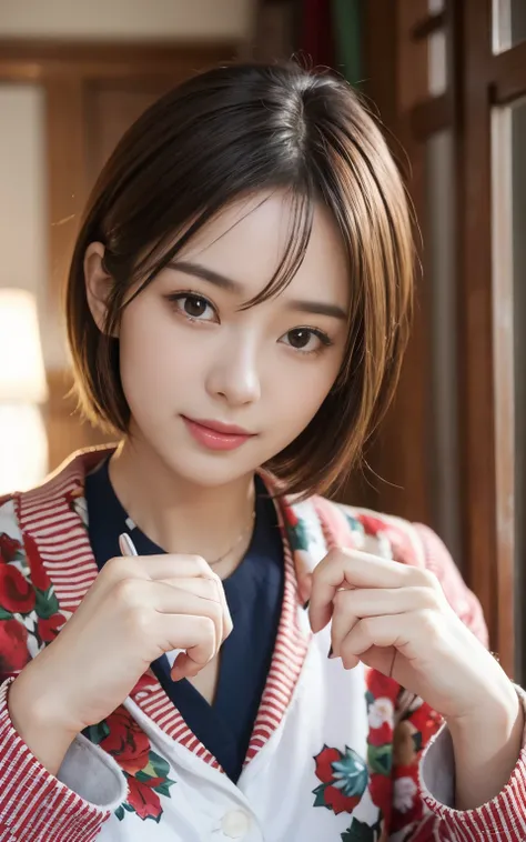 cute 21 year old Japan 、 Christmas、 luxury hotel、Hotel Dinner、smile、 Super Detailed Face 、 pay attention to the details with the hem of the clothes、 double eyelids、 beautiful thin noses、 sharp focus with perfect style:1.2、 Kiri Reina female:1.4、( light bro...