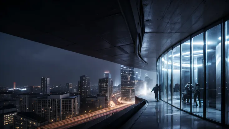 In this cyberpunk, Blade Runner-esque scene, a flying antigravity car docks gracefully to the apartment balcony of a high-floor, towering residential building in the heart of a fog-choked megacity. The futuristic vehicle hovers steadily as it nears the bal...