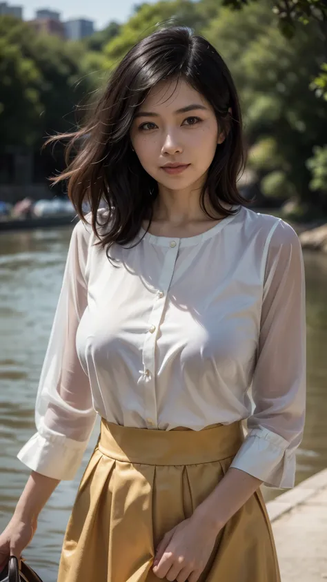 ((Top Quality)), ((8K)), ((Masterpiece: 1.3)), (Perfect Appearance), (Photorealism: 1.6), (Japanese woman walking along the bank), (outdoors), (A bank along the river with a nice view: 1.4), (Bask in the evening sun from the side), 

japanese woman, (60 ye...