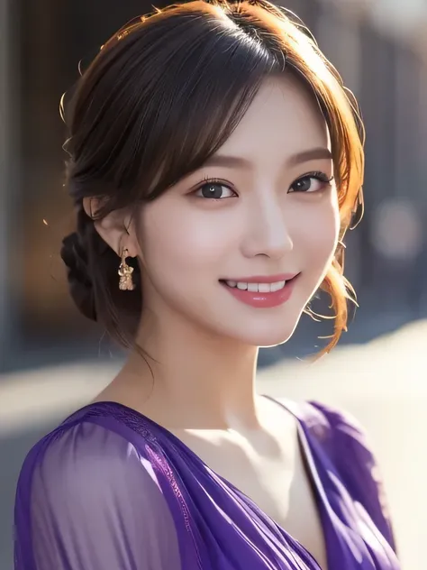 1girl in, (Wearing a transparency purple blouse:1.2), (Raw photo, Best Quality), (Realistic, Photorealsitic:1.4), masterpiece, Extremely delicate and beautiful, Extremely detailed, 2k wallpaper, amazing, finely detail, the Extremely Detailed CG Unity 8K Wa...