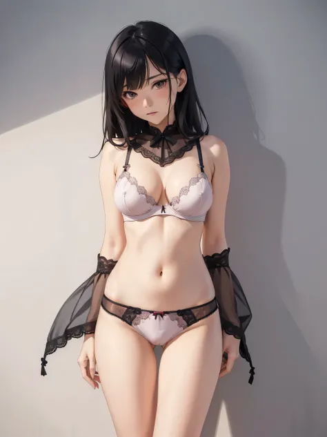  small boobs ,nsfw, ​masterpiece, top quality , high res, medium length hair, small boobs , Cute Bra and Panties with Ribbons , slender ,((masterpiece)), ((( top quality ))), ((Reference Sheet,  Character Design )), 超 high res, Three Beauties , ( Precise D...