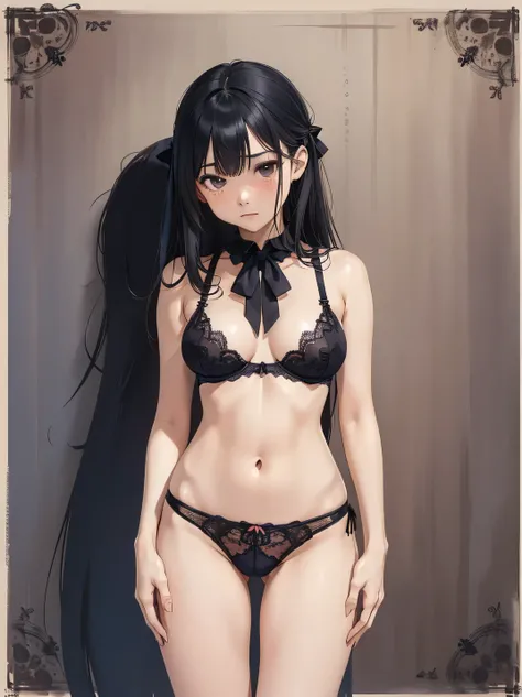  small boobs ,nsfw, ​masterpiece, top quality , high res, medium length hair, small boobs , Cute Bra and Panties with Ribbons , slender ,((masterpiece)), ((( top quality ))), ((Reference Sheet,  Character Design )), 超 high res, Three Beauties , ( Precise D...