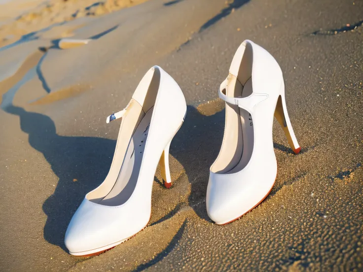 there is a pair of white shoes on the sand at the beach, art deco, 