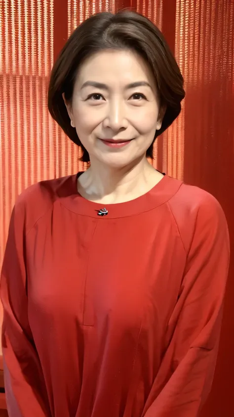 (((最高masterpiece))), No discomfort, (( Accurate Description )), In a bra:1.3, (((Alone))), Wife, Older Mature Woman,  red background, gravure,  facing forward , (( and face the center of the screen)),  well-groomed eyebrows ,  correctly depicts lips  , red...