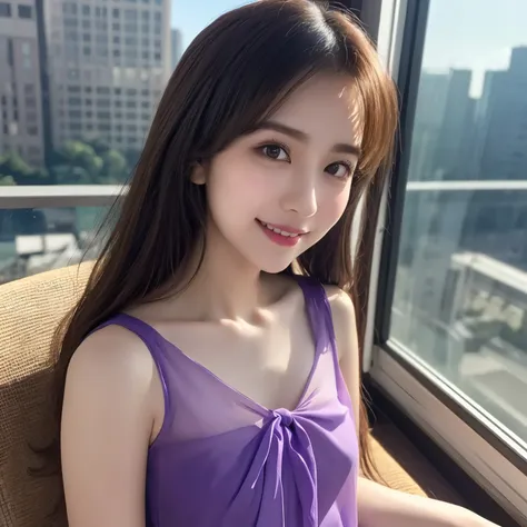 1girl in, (Wearing a transparency purple blouse:1.2), (Raw photo, Best Quality), (Realistic, Photorealsitic:1.4), masterpiece, Extremely delicate and beautiful, Extremely detailed, 2k wallpaper, amazing, finely detail, the Extremely Detailed CG Unity 8K Wa...