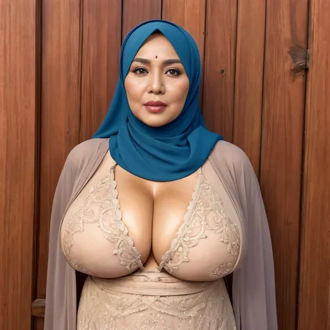 56 Years Old, Beautiful Hijab Indonesian Mature woman, Gamis, Bbw, ((Natural Mature Big Breasts : 1.4)), Upper body.