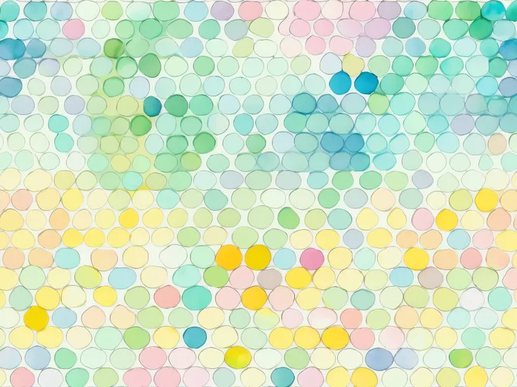  light watercolor polka dot pattern 。 with gentle pastel colors at the center 、 transparent light tones spread 。The background has a soft gradation 、green and blue 、Yellow harmonizes 。 polka dots come in a variety of sizes and feature 、 bleeding outlines 。...