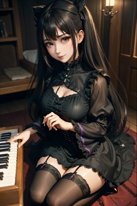  hard dark gothic makeup、Dark black eyeshadow、 sad、Good skin radiance、 dark gothic 、 dark smile 、palace、The beauty of fragrance、24 years old、 knee-high socks 、 pantyhose、 the expression of masturbation、 play a synthesizer 、The synthesizer shines、 My pot is...