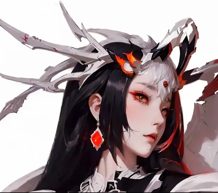 anime girl with a black and white outfit and red eyes, onmyoji portrait, onmyoji detailed art, white horns queen demon, onmyoji, albedo from overlord, irelia, sleek mecha female dragon head, from arknights, albedo from the anime overlord, holy cyborg necro...