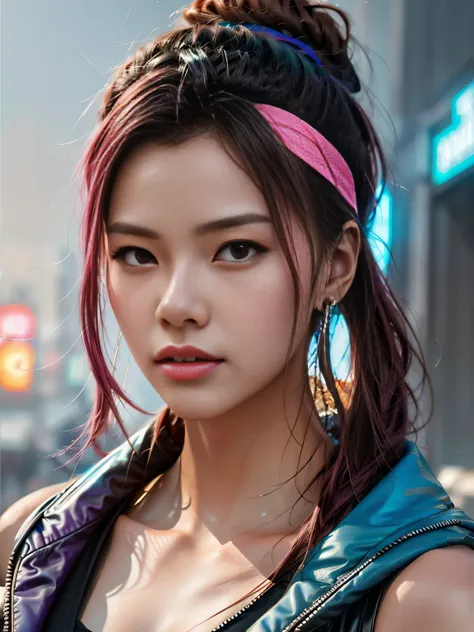 a close up of a person with a headband on, digital art inspired by Yanjun Cheng, tumblr, digital art, vibrant fan art, lofi portrait, artwork in the style of guweiz, neo vaporwave, colorful digital painting, cyber aesthetic, portrait of kpop idol, yanjun c...