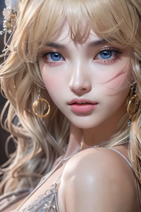 masterpiece, top quality , 8k,  photorealistic,  high res,  1 girl, Alone, ( detail face ),  blondes, Transcendental Beautiful Girl , gem、 princess, glowing skin,Perfect for the chest、A shiny, super hard bra made entirely of metal、 beautiful breasts 、 Myst...