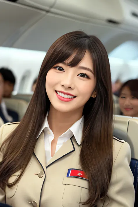 ( extremely close up of the face )　(( top quality )), ((masterpiece)), (Get used to it)　 perfect　(  the most beautiful 24-year-old Japanese in Japan )　　(She sts tall in the aisle of the plane.,  Towards Viewers , Perfect posture )　 this is an international...