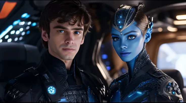 a close up of a person in a suit and a person in a suit, in a scifi movie, valerian, 