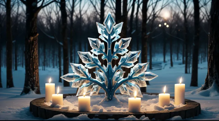 (best_quality, masterpiece:1.2), (highly detailed), (4k, 8k, uhd, high_resolution, highres), (no human, no person:1.4), intricate ice sculpture, close-up shot, sharp focus, illuminated by candles, soft glow, vibrant sparks, fireworks, flickering warm light...