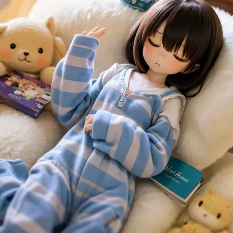 Shiba Inu girl sleeping in chibi pajamas、Girls sleeping in bed