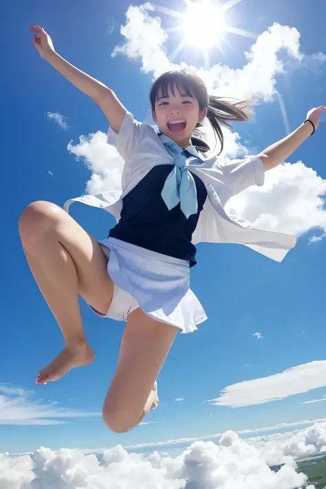  high image quality、Clear outline、 jump high enough to jump over the clouds、Barefoot, spread your crotch wide, and open your legs 、 Very Cute High School Girl 