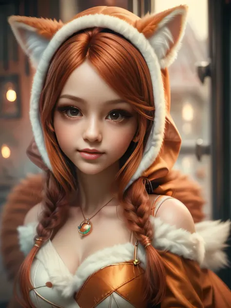 (Best Quality, Super Detail, Masterpiece, Representative Work, Official Art, Professional, Super Fine Detail, 8k:1.3), (Full Body) a doll with red hair and a fox ears, portrait of a goth foxgirl, dollpunk, artdoll, [ trending on cgsociety ]!!, beautiful yo...