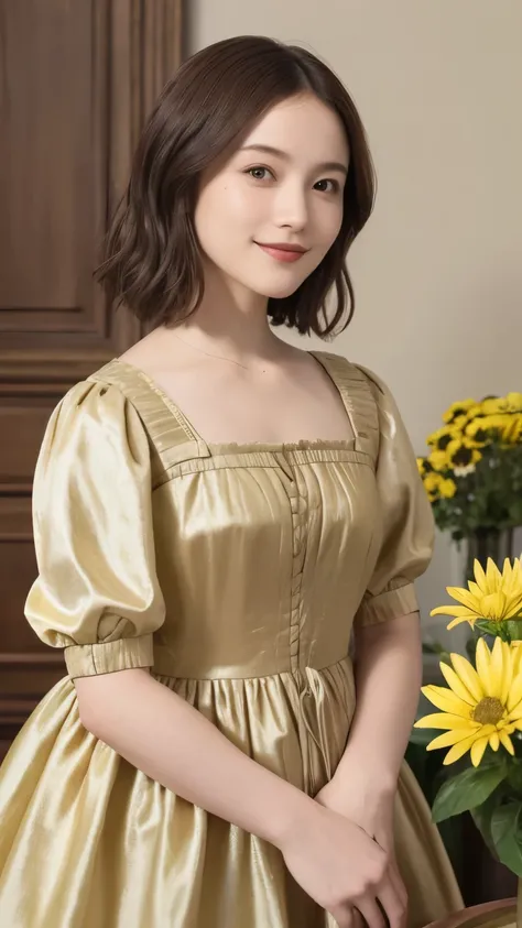 340 (20-year-old female, short hair), ( high image quality), (smile), ( Colorful Dress ), (( Ariettis World )), (Big Plants/Flowers ), (Dollhouse), ( Leonardo da Vinci)