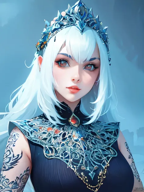 a woman with white hair and tattoos wearing a headdress, epic fantasy art style hd, fantasy art style, digital fantasy art ), 8k high quality detailed art, detailed fantasy digital art, 4k fantasy art, epic fantasy art style, trending digital fantasy art, ...