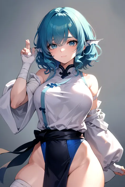 (Best Quality,Unparalleled Masterpiece:1.4),Ultra-Detailed CG 4K,(Ultra-Detailed Clear Absurdly-Vivid white Big Eyes:1.2),Gorgeous Round Detailed Face(Voluptuous:1.4),ADULT(Bangs:1.2)(wakasagihime, 1women, age 20, medium breast, thick, short stack, big hea...