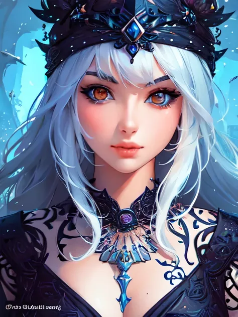 a woman with white hair and tattoos wearing a headdress, epic fantasy art style hd, fantasy art style, digital fantasy art ), 8k high quality detailed art, detailed fantasy digital art, 4k fantasy art, epic fantasy art style, trending digital fantasy art, ...