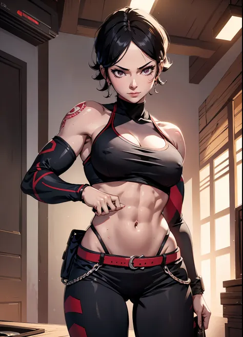 a muscular futanari with a big dick, six pack abs, ripped body, full body, breasts, high detailed face, beautiful detailed eyes, beautiful detailed lips, extremely detailed face, longeyelashes, solo, lust, sarada uchiha, photorealistic, 8k, hyper detailed,...