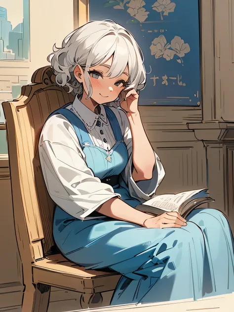 (Alone),sitting,80years old,grand mother,wrinkle:1.2 old woman:1.2,(wrinkle face:1.3),curly wavy pixiecut,Elegant grandmothers clothes,The face of an adult woman,elder, Long Skirt ,Downtown scenery,(manga style),(sketch),(illustration),