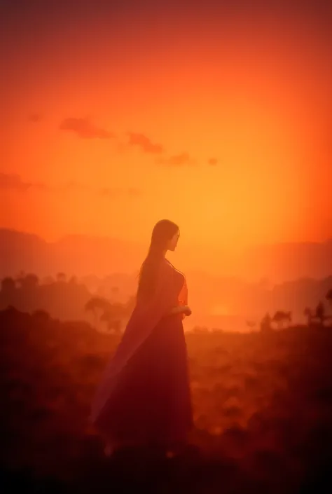 A young lady and sun set environment 
