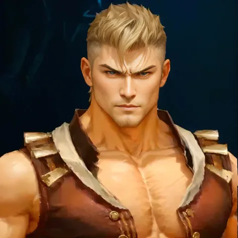 A close up of a man with a shirt on and a shirt on., as a character in Tekken, Gilgamesh, son of Sparda,  dio brando , Shinkiro Toshiaki Mori,  King of Fighters character, Jin Kagetsu, of virtual fighter, Barret Frymire, Kazuma Kaneko, Macho sigma,  fighti...