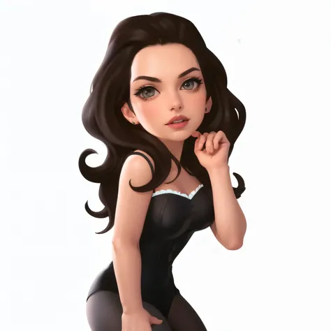  Anne Hathaway，sexy thick lips，full，Sexy Actress ，  A beautiful girl ， Wearing a black dress ，curls，，Look sideways at the camera，sideways，Raise your hand， posing for photos ，Side View， ，High-definition characters，Digital character illustration，Disney art s...