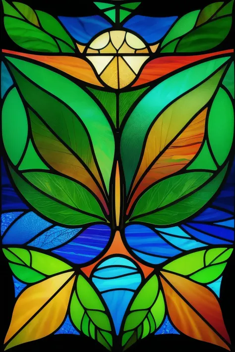 STAINED GLASS , VIBRANT , ARTISTIC , NATURE , BOTANICAL , LEAF, ABSTRACT , blue , rainforest , NATURAL , ILLUSTRATIVE , GEOMETRY , BEAUTY , SYMMETRY , TROPICAL , EXOTIC , ECOLOGICAL ,