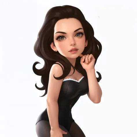 Anne Hathaway，sexy thick lips，full，Sexy Actress ，  a pretty girl， Wearing a black dress ，curls，，Look sideways at the camera，sideways，Raise your hand， posing for photos ，Side View， ，High-definition characters，Digital character illustration， Disney art styl...
