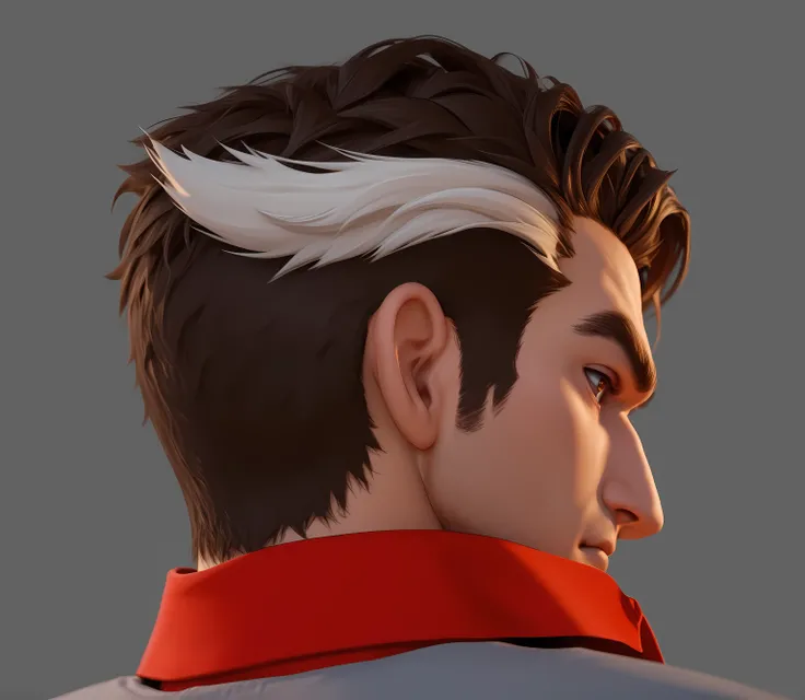Italian man，man，eyes，Back to camera，Look back and forth，Head close-up，Large brown back，Strong nose ，The expression is serious and ferocious，Fierce and angry， obvious jawline ，Deep eye sockets，Brown pupils， eyes looking at the camera ，red shirt collar，Carto...