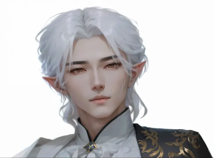 there is a drawing of a male with white hair and a suit, delicate androgynous prince, beautiful androgynous prince, heise jinyao, loong, a portrait of a male elf, inspired by Zhang Han, zhao yun, inspired by Bian Shoumin, xqc, handsome guy in demon slayer ...