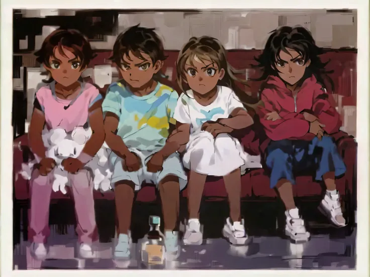 three small ren sitting on a couch with their arms crossed, babies in her lap, they are all laying down, taken in the late 2000s, they are very serious, 2 0 0 0s photo, the next generation, taken in the mid 2000s, taken in the 2000s, four years oldHD, (Bes...