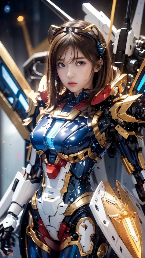 textured skin , super detailed , attention to detail, High Quality , 最 High Quality , high res, 1080P, hard disk , beautiful,(Gundam Girl), beautifulサイボーグの女性, mecha cyborg girl,BATTLE MODE,Japanese girl with a machine body 、Moderate bust、 black hair...