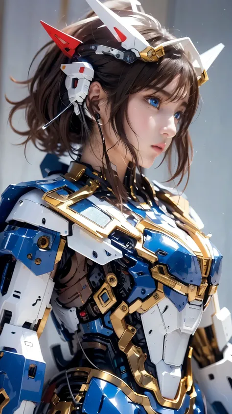 textured skin , super detailed , attention to detail, High Quality , 最 High Quality , high res, 1080P, hard disk , beautiful,(Gundam Girl), beautifulサイボーグの女性, mecha cyborg girl,BATTLE MODE,Japanese girl with a machine body 、Moderate bust、 black hair...