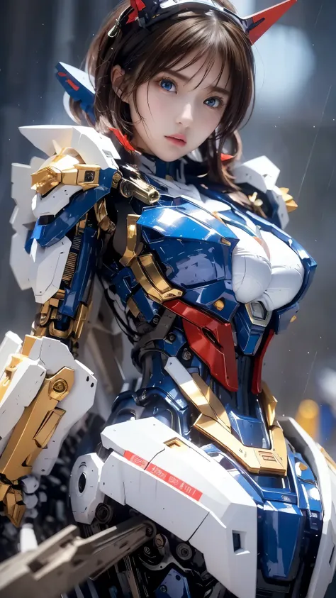 textured skin , super detailed , attention to detail, High Quality , 最 High Quality , high res, 1080P, hard disk , beautiful,(Gundam Girl), beautifulサイボーグの女性, mecha cyborg girl,BATTLE MODE,Japanese girl with a machine body 、Moderate bust、 black hair...