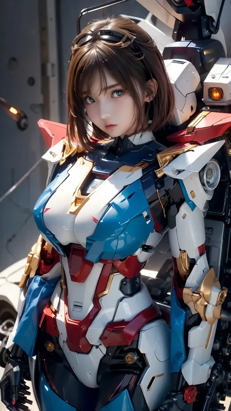 textured skin , super detailed , attention to detail, High Quality , 最 High Quality , high res, 1080P, hard disk , beautiful,(Gundam Girl), beautifulサイボーグの女性, mecha cyborg girl,BATTLE MODE,Japanese girl with a machine body 、Moderate bust、 black hair...