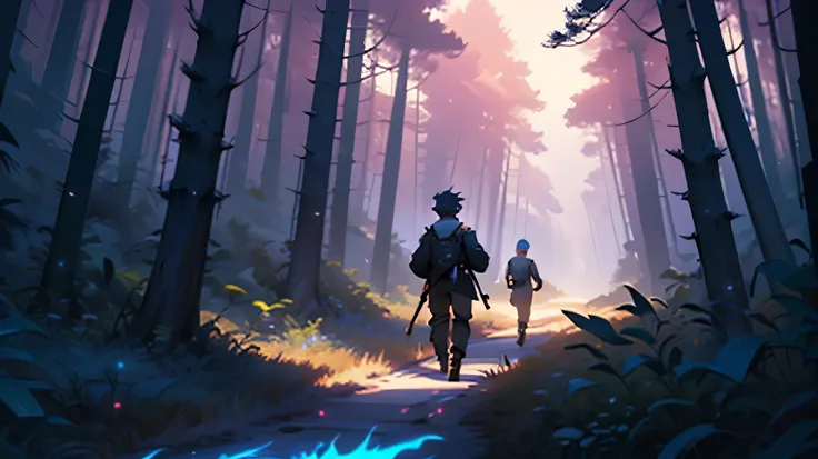 one of the boys in the anime with blue flames and a flashlight beside him, in the style of ethereal nature scenes, 2d game art, animated gifs, scattered composition, made of all of the above, darkly detailed, light black