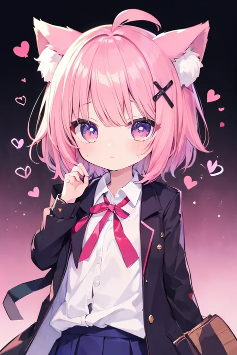    oversized jacket  、 pink hair、- Shortcut hair  、 Wearing a collar 、  elementary school girl、,首輪とリードをつけた  elementary school girl、So beautiful、輝く瞳 、輝く瞳、   1 girl、 small breasts、Cat ears   elementary school girl、So beautiful、輝く瞳 、輝く瞳、1 person、cat ears、((((...