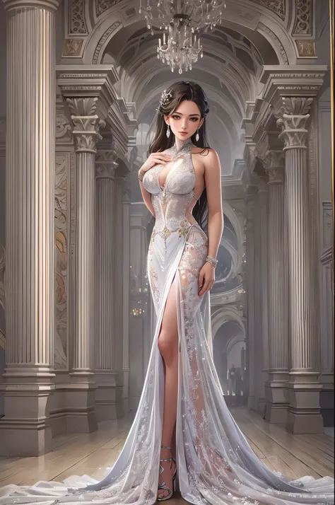 (( top quality )),( super high res),( super detailed ),( detailed description ),(( best CG )),( Best Artwork ), Ultra Precision Art, Amazing Painting Art ,(Exquisite art:1.5), halter neck evening dress