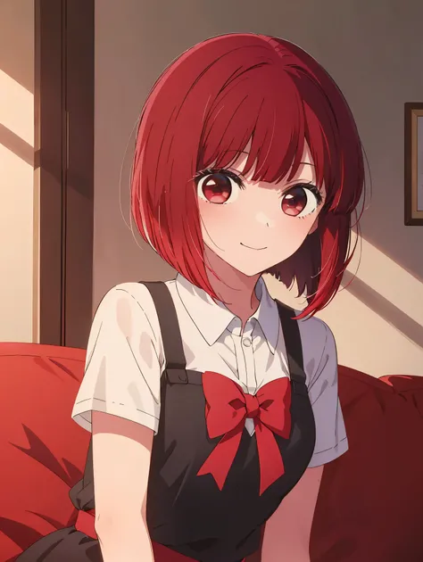 Kana Arima (Arima Kana) - Oshi no Ko (My Favorite ), short hair, bangs, ( red eyes:1.3), Red Hair,  bob cut, smile,