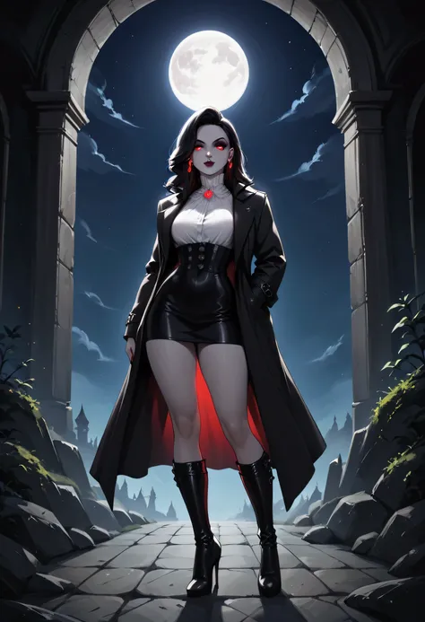 score_9, score_8_up, score_7_up, score_6_up, score_5_up, score_4_up, black and white facial illustration, 19th century style, of a female vampire in the night, exquisite beautiful female vampire, best detailed face, red glowing eyes, wearing white bottom ...