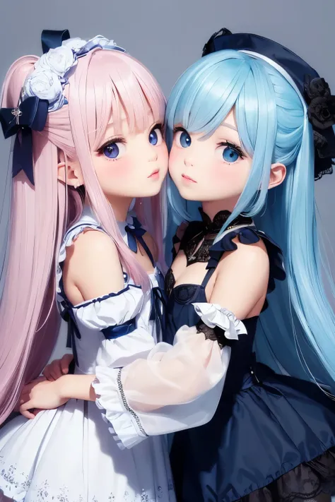 (((petit, ultra cute young 2girls kissing))), ((ultra cute face)), ((puffy eyes)), ((masterpiece)), ((best quality)), ((ultra detailed)), ((exquisite)), ((depth)), ((crisp)), ((8k)), ((beautiful and aesthetic)), ((super detailed skin)), ((high standard)), ...