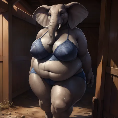 front view, close up view, third person view, a beautiful and detailed portrait of a female elephant, big ears, elephant ears, blue eyes, wide body, fat, obese, tail, kenket, voluptuous, Ross Tran,ruan jia, trending on artstation,foxovh, cenematic lighting...