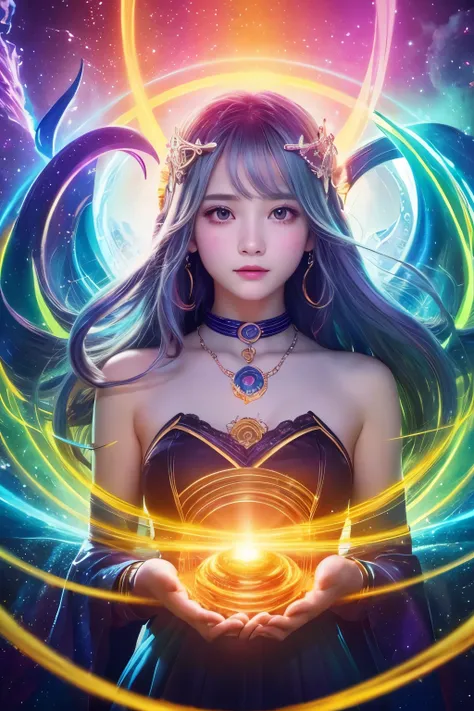  high image quality、 Genuine、 bright colors、Artistic、 fantastic、 mysterious in another dimension、Different dimension、Doomsday Light 、Wave of the Goddess 、Goddesss Prestige 、Reincarnation of the Goddess 、Spell casting、 Symmetry 、 High School Girl Goddess