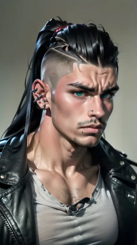 "(((solo, alone))), (milk on lips), (hairy chest), (((blushing cheeks and nose bridge))), ((highly detailed, detailed eyes), detailed face, clear and realistic facial features, photorealistic, vibrant light)), (1 man), ((((grungy background)))), (((gorgeou...