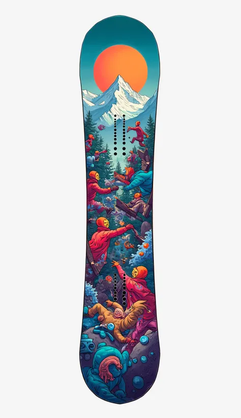 I want a snowboard board design that is colorful and has beautiful figures inside. Only full size design