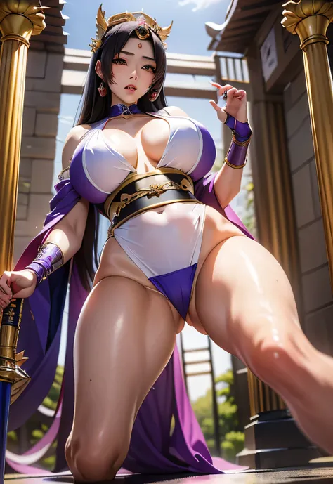 perfect face, Japanese Goddess, 20 years old，(((  erotic expression  )))Close up of a woman in a bikini posing with a sword, Anime Goddess, extremely detailed Art Jam,  charming anime girl ,  Beautiful Attractive Anime Woman , Japanese Goddess, thick,  bea...